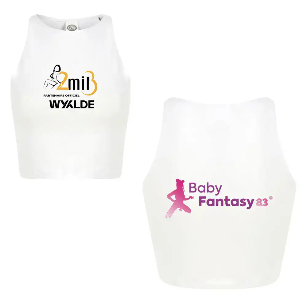 1 CROP TOP PERSONNALISE FACE + DOS 2MIL3 _ BF83 Réf ST106 TAILLE S BLANC