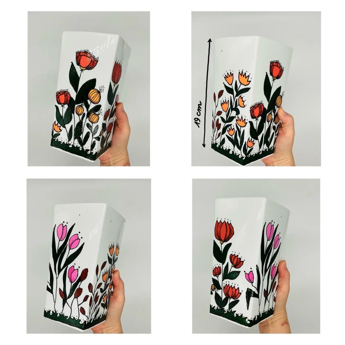 Grand vase carré motifs fleurs